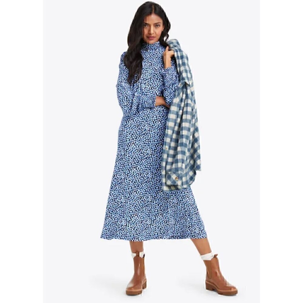 Draper James XS Knit Turtle Neck Midi Dress Square Geo Modest cozy lightweight